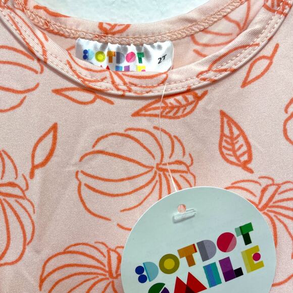 Dot Dot Smile NWT Girls 2T Pink Pumpkin Leaves Fall Print Cap Sleeve Maxi Dress - Picture 2 of 4